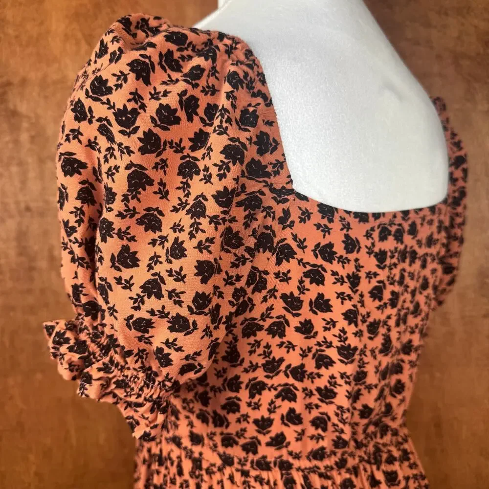 Patrons of Peace XS Adrian puff sleeve midi hi-low dress pink and black floral - Picture 10 of 15